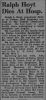 Ralph L Hoyt obit Gratiot County Herald 8 Nov 1956